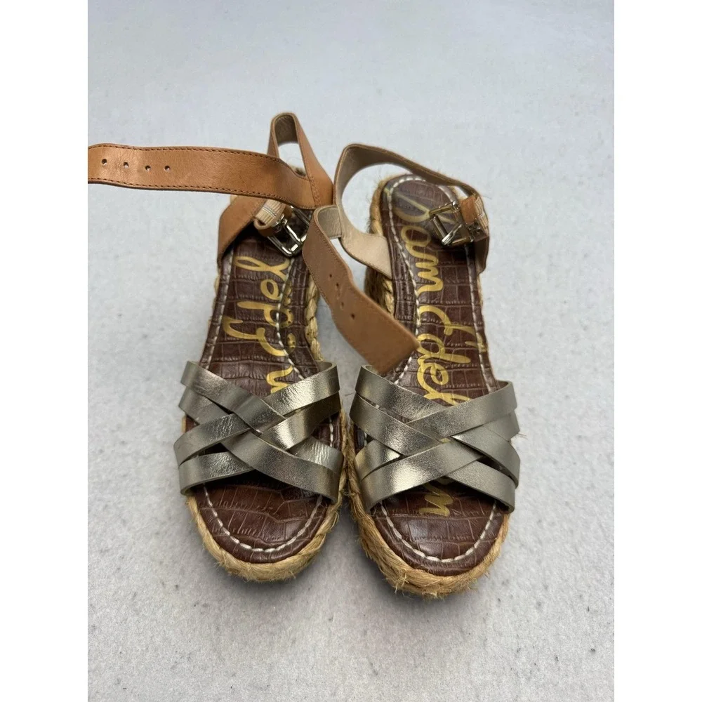 Sam Edelman Darline Espadrille Sandals Women's Size 7 Gold Leather Wedge